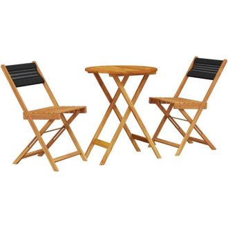 vidaXL Juego De Bistro De 3 Piezas Polipropileno Y Madera Maciza Negro Vidaxl