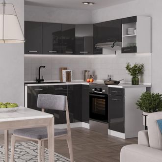 Vicco Cocina Esquinera Rick, Antracita Brillo Intenso/blanco, 190 X 60 Cm, Et M&aacute;rmol, Vicco