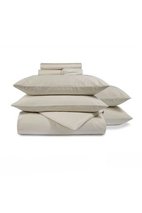 Christy 400TC Luxury Cotton Sateen Plain Dye Bedding Gift Set Bundle in Cream | Size: Double