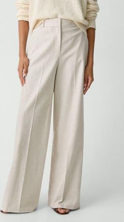 Theory Stripe Stretch Cotton & Linen Wide Leg Pants in Sand Multi at Nordstrom Rack, Size 2