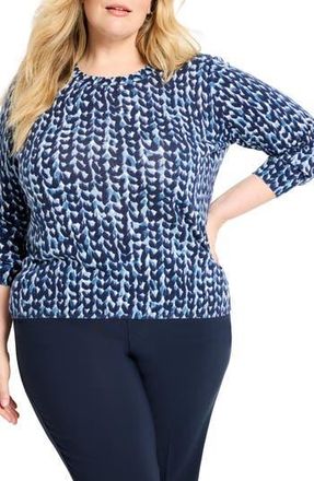 Nic+Zoe Geo Print Crewneck Cotton Sweater in Blue Multi at Nordstrom Rack, Size 2 X
