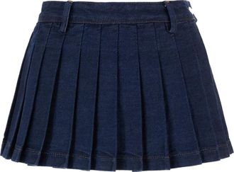 7 For All Mankind Geplooide Minirok - Dames - Korte rokken - Blauw - W27 - Katoen - Rokken