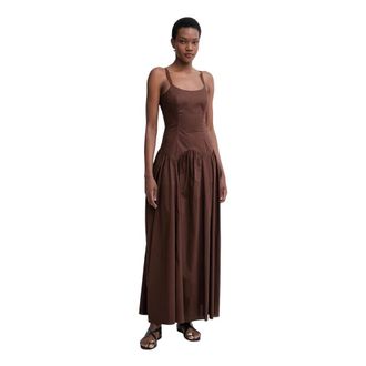 Twinset Maxi Poplin Jurk - Dames - Avondkleed - Bruin - XL - Katoen - Kleedjes