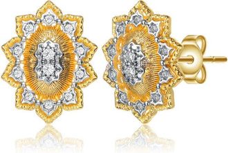 Rachel Glauber Two-Tone with Clear Cubic Zirconia Sunshine Stud Earrings