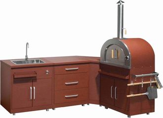 Oviala Cocina exterior de acero de 4 piezas con horno de pizza de ladrillo