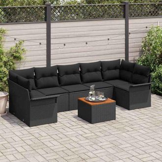vidaXL Vidaxl - Conjunto De Sof&aacute; De Jard&iacute;n Manual 8 Pcs Negro 55 X 55 X 37 Cm