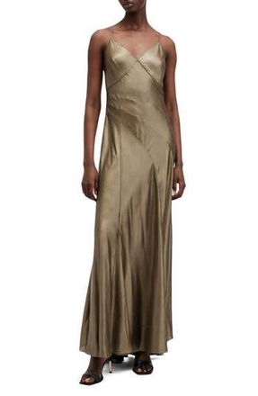 AllSaints Lili Maxi Dress in Metallic Gold at Nordstrom Rack, Size 6 Us / 10 Uk