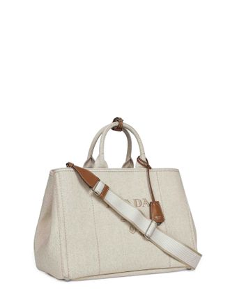 Prada Mens Extra Large Natural Jardini&egrave;re Bag Ivory Cotton Handbags Hand