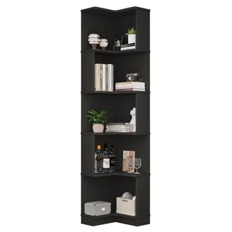 STILVORA Estanter&iacute;a Esquinera En Forma De L Con 5 Nichos Y Led Con Control Por Aplicaci&oacute;n, Mdf, Negro, 63.5&times;45&times;175 Cm