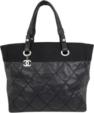 Chanel Pre-owned Canvas Tote Bag - Dames - Vintage Shopper - Zwart - ONE Size - Leer - Vintage
