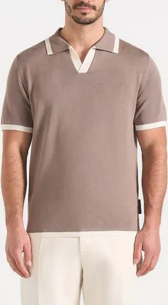 Mani&egrave;re De Voir Lambert Contrast Detail Knit Polo in Mushroom at Nordstrom, Size Medium