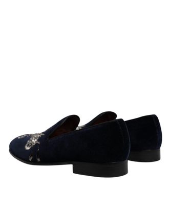Dolce & Gabbana Mens Black Velvet Floral Gun Loafers Dress Shoes Cotton