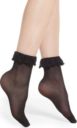 Pretty Polly Ruffle Fishnet Ankle Socks in Black at Nordstrom