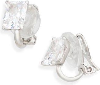 Nadri Modern Love Emerald Cut Cubic Zirconia Clip-On Earrings in Rhodium at Nordstrom Rack