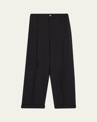 Marni Mens Wool Pleated Wide-Leg Trousers