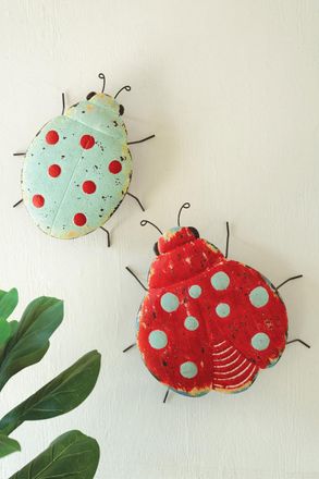 Kalalou Set Of Two Painted Metal Lady Bug Wall Art