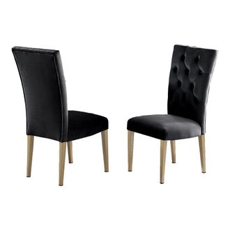 Best Master Furniture Tyrion Black Tufted Velvet Side Chairs in Brushed Gold (Set of 2)