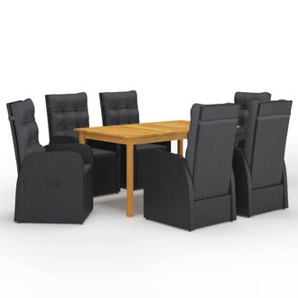 Berkfield Home 7 Piece Garden Dining Set with Cushions Black Poly Rattan