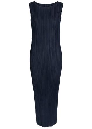 Pleats Please Issey Miyake Pleated Woven Midi Dress - Navy - 3