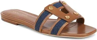 Veronica Beard Via Mixed Media Slide Sandal in Honey/Navy at Nordstrom, Size 5.5