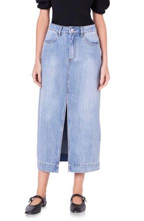 English Factory High Waist Denim Midi Skirt in Blue at Nordstrom, Size Large