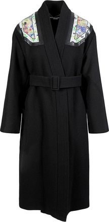 Stella McCartney Stella Mccartney Floral Print Shoulder Patch Belted Coat
