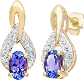 Jewelco London 9ct Gold 7pts Diamond Oval 1ct Tanzanite Teardrop Drop Earrings - PE0AXL1857YTanz