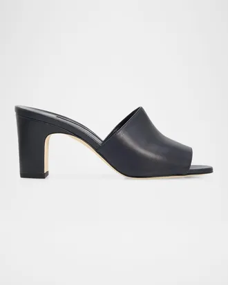 Manolo Blahnik 70mm Rapallabar Open-Toe Leather Mules