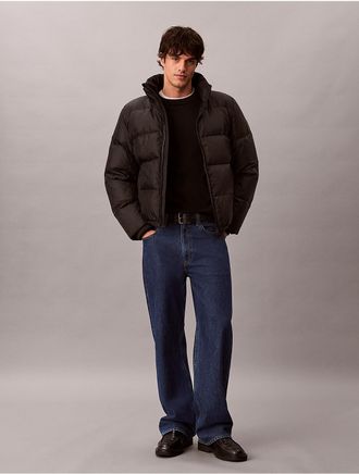 Calvin Klein Mens Nylon Emblem Logo Down Puffer Jacket - Black - 2XL