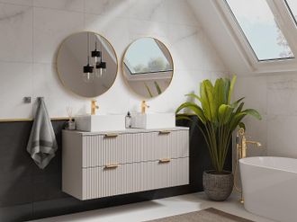 Vente-Unique Mobile sotto lavabo sospeso con scanalature con piano di appoggio L120 cm Beige - ZEVARA