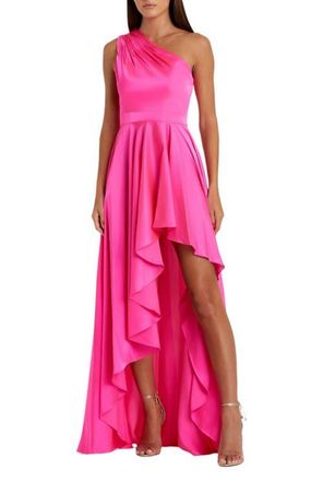 Mac Duggal One Shoulder High Low A Line Gown in Hot Pink at Nordstrom, Size Small