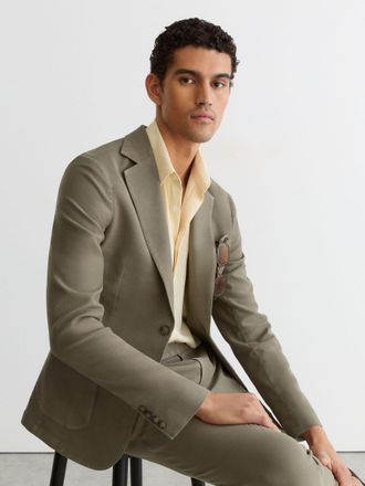 Reiss Dark Green Garment-dyed Piqu&eacute; Single-breasted Suit Blazer Tailored-fit, 42