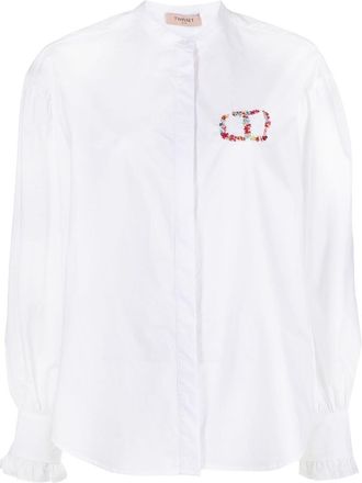 Twin-Set collarless long-sleeved shirt - women - Polyester/Cotton - 38 - White