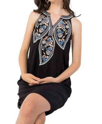 THML Clothing Kehlani Embroidered Halter Mini Dress In Black