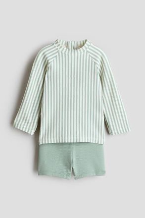 H&M Swim set upf 50 in Light Green/white Striped at Nordstrom, Size 3-6M