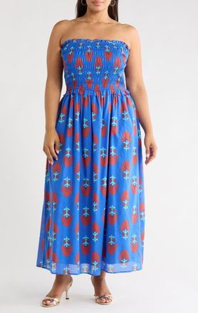 Sugarlips Lucinda Floral Print Sleeveless Maxi Dress in Blue-Red at Nordstrom, Size 2X