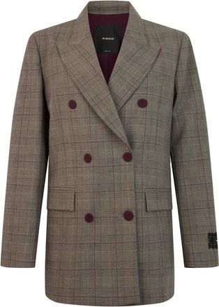 Pinko Pinko, Jassen, Dames, Bruin, XS, Wol, Dubbelrijige blazer van jacquard