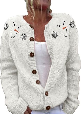 Generic Fairisle Jumper Women Wool Button up Ladies Christmas Jumpers Plus Size Christmas Jumpers for Women UK Loose Comfortable Sweaters for Women UK Knitted