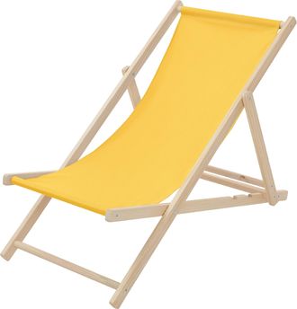 ECD Germany Silla De Playa Madera De Pino 3 Posiciones De Reclinaci&oacute;n Plegable Tumbona Tradicional Para Jard&iacute;n O Balc&oacute;n Amarilla Impermeable Hasta 120kg Tejido Ox