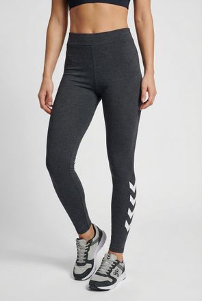 Hummel Leggings HUMMEL HMLPULSE LOGO MW TIGHTS, Damen, Gr. XL (42), N-Gr, schwarz (schwarz melange), Obermaterial: 57% Baumwolle, 38% Polyester, 5% Elasthan,