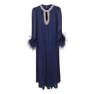 Self Portrait Maxi Dresses, female, Blue, Size: XS Chiffon Feather Midi Dress