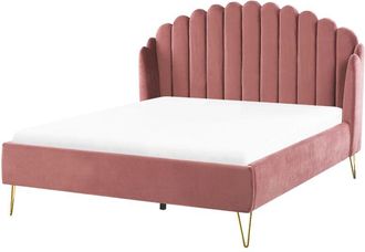 Beliani Beliani - Letto con rete in velluto rosa 140 x 200 cm gambe in metallo testata retro capitonn&eacute; Ambillou