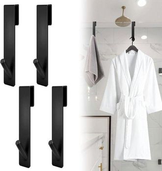 OEM Ganchos Para Puerta De Ba&ntilde;o, Juego De 4-16,5 &times; 2,5 Cm, Gancho Para Toallas De Acero Inoxidable, Gancho Para Pared De Ducha De Cristal, Negro