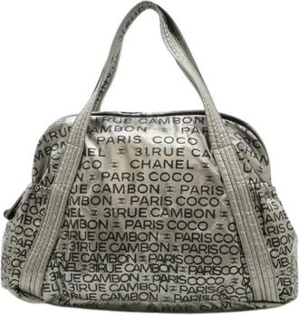 Chanel Pre-owned Handbags, female, Gray, Size: ONE SIZE Pre-owned Nylon Logo Tote Bag A46114