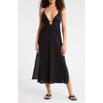 Sanctuary Crinkle Gauze Cover-Up Midi Dress in Black at Nordstrom, Size X-Large