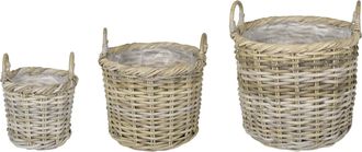 vidaXL Cesta Para Plantas Gendt 3 Uds. Gris Natural Rat&aacute;n Kubu Vidaxl