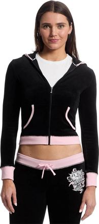 Juicy Couture Womens Juicy Couture Vday Heritage Hoodie Black Contrast Rib Crop GBO1264
