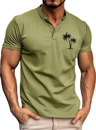 Generic Mens Casual Fashion Solid Color Loose Lapel Short Sleeved T Shirt Yoga Tops (Mint Green, XL)