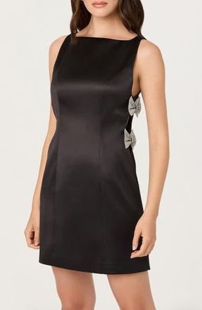 ASTR the Label Kinsey Embellished Bow Satin Minidress in Black at Nordstrom Rack, Size Large