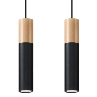 Sollux Lighting L&aacute;mpara de techo madera natural, negra acero, madera alt. 90 cm
